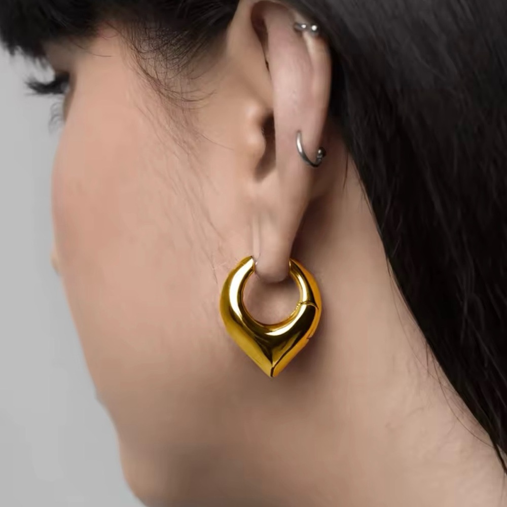Gold Heart  Ear Huggies Hoop Drop Earrings - Women's Jewelry  Waterproof
